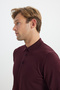 Men's Burgundy Cotton Standard Fit Regular Cut Polo Neck Knitwear Sweater - 5