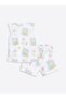 Lcw Baby Ecru Printed Crew Neck Printed Baby Girl Shorts Pajama Set