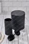 Round Trash Can & Round Toilet Brush Set, Two-Piece Bathroom Set, Black - 3