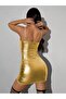 Gold Leather Side Gathered Crochet Dress Nightgown - 6