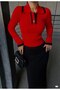 Women's polo collar black striped ribbed button detail long sleeve knit sweater blouse - 3