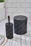 Round Trash Can & Round Toilet Brush Set, Two-Piece Bathroom Set, Black - 2