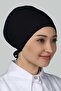 قبعة نسائية عملية من القطن الممشط برباط باللون الأسود - 2