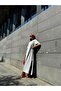 Gray Long Combed Cotton Dress with Slits on the Sides 27365 - 6
