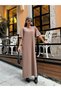 Brown Long Combed Cotton Dress with Side Slits 27365 - 2