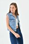 Indigo Shirt Collar Pocket Detailed 100% Cotton Denim Vest - 3