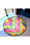 Mira Round Yellow Pink Ethnic Pattern Elephant Detail Woven Base Modern Decorative Carpet 5788