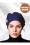 Ruffled Inner Bun Bonnet Navy Blue Cotton Combed Fabric Daily Women's Hijab Headscarf Ready-To-Wear Turban - 3