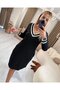 New Season Midi Viscose Dress - Long Sleeve, V-neck, Rib Detail - 2