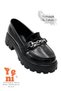 High and Light Sole Girls' School Shoes with Buckle Patent Leather Black