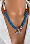 Handmade Blue Bodrum Bead Silver Fish Tail Figure Evil Eye Summer Women's Necklace in Gift Box - 3