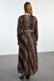 Brown Leopard Print Belt Detailed Lined Pleated Chiffon Woven Dress Tctss24Eb00151 - 5