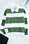 Khaki Polo Collar Striped Sweatshirt - Wide Cut Tmnaw25Sw00023 - 6