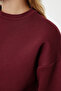Bordo Oversize/Rahat Kesim Basic Bisiklet Yaka Kalın/İçi polarlı Örme Sweatshirt TWOAW24SW00102 - 4