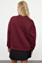 Bordo Oversize/Rahat Kesim Basic Bisiklet Yaka Kalın/İçi polarlı Örme Sweatshirt TWOAW24SW00102 - 5