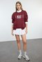 Burgundy Slogan Printed Oversize/Wide Fit Knitted Sweatshirt with Skirt Hem Detail Twoaw25Sw00100 - 2