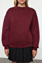 Bordo Oversize/Rahat Kesim Basic Bisiklet Yaka Kalın/İçi polarlı Örme Sweatshirt TWOAW24SW00102 - 3