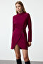 Purple Belted A-Line Stand Collar Mini Woven Dress Twoaw24El00701 - 2