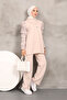 Beige Hooded Sleeve Detailed Scuba Suit