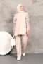 Beige Hooded Sleeve Detailed Scuba Suit - 3