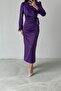 Purple Satin Hijab Evening Dress - Elegant Touchs and Feather Sleeve - 3