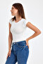 Women's White Crew Neck Viscose Snap Fastener Bodysuit - 6