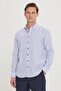 Men's Blue 100% Cotton Slim Fit Slim Fit Hidden Button Collar Linen Look Flame Shirt - 2