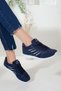 Women's Navy Blue White Soft Comfortable Sole Sneaker Sports Shoes Lace Up Stylish Design Casual
