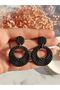 Women's Design Polymer Clay Textured Black Earrings - 5