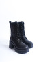 Reina Thick Heeled Lace-Up Women's Black Boots - 3