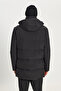 Men's Black Standard Fit Regular Cut Hooded Stand Collar Bag Pocket Coat - 8