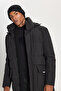 Men's Black Standard Fit Regular Cut Hooded Stand Collar Bag Pocket Coat - 6