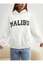 Women's White Malibu Printed Hooded 3 Thread Kangaroo Pocket Oversize Sweatshirt - 4