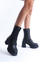 Reina Thick Heeled Lace-Up Women's Black Boots - 2