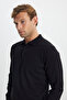 Men's Black Cotton Standard Fit Regular Cut Polo Neck Knitwear Sweater - 4