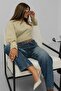 Women's Long Sleeve Crew Neck Raglan Sleeve Short Beige Crop Sweatshirt 24W16025 - 5