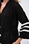 V-neck Back Printed Black and White Women's Cardigan - Openwork 24w21018 - 3