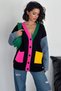 Kolu Kot Standard Size Knitwear Cardigan with Colorful Pocket Detail and Buttons Oversize - 6