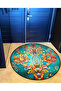 Mira Round Green Orange Pattern Detailed Woven Base Modern Decorative Carpet 5786 - 4