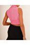 Women's Pink Zero Sleeve Waist Elastic Elastic Corseted Poplin Underwire Sleeveless Crop Shirt - 3