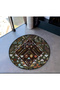 Green Brown Theme Traditional Patterned Round Woven Base Vintage Decorative Rug 6128