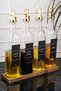 Set of 4 Glass Oil Bottles with Wooden Stand and Gold Lock Head for Sunflower Oil, Olive Oil, Vinegar, Pomegranate Syrup 500 ml - 2