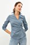 Blue Pleat Detailed Double Breasted Striped Shirt - 4