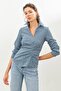 Blue Pleat Detailed Double Breasted Striped Shirt