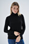 Women's Black 100% Organic Cotton Turtleneck Sweater Trist-6103