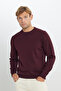 Men's Burgundy Warm Cotton Standard Fit Regular Cut Crew Neck Knitwear Sweater - 3