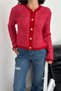 Women's Red Standard Size Gold Button Detailed Knitwear Cardigan - 3