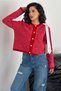 Women's Red Standard Size Gold Button Detailed Knitwear Cardigan - 5