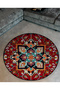 Burgundy Themed Traditional Motif Patterned Round Woven Base Vintage Decorative Carpet 6134 - 2