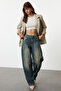 More Sustainable Koyu Mavi Normal Bel Loose Baggy %100 Pamuk Non-Stretch Jeans TWOAW25JE00140 - 5
